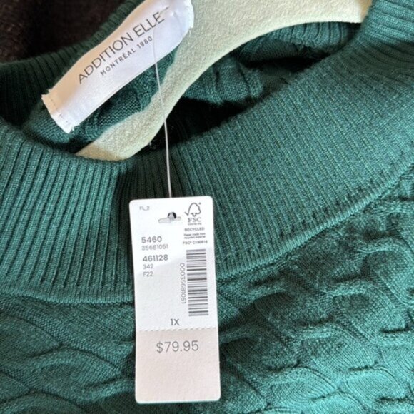 Addition Elle Women Forest Green Knit One Bare Shoulder Sweater Plus Size 1X - Picture 10 of 11